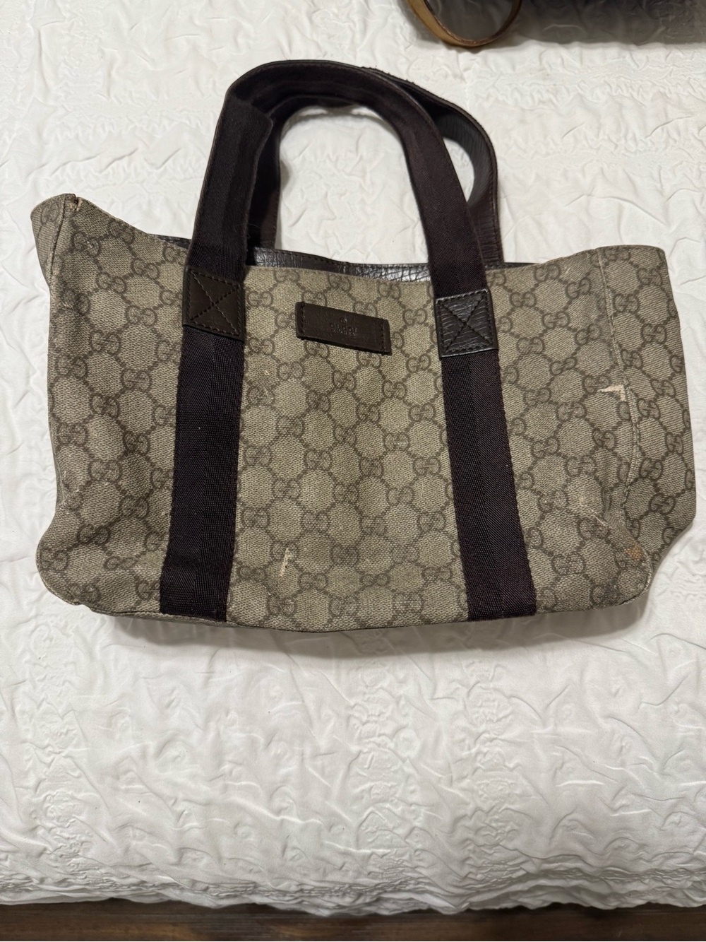 Gucci GG  Brown Canvas Tote Bag with Dark Brown Straps Project